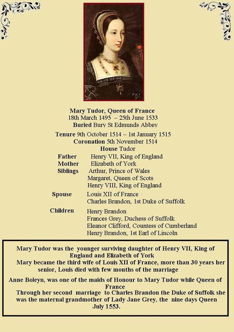 Mary Tudor Queen Of France, Mary 1 Of England, Mary Tudor Aesthetic, Tudor Era Aesthetic, Plantagenet Queens, Charles Brandon Tudors, Queen Mary Of England, Tudor Queen, Royal Family History