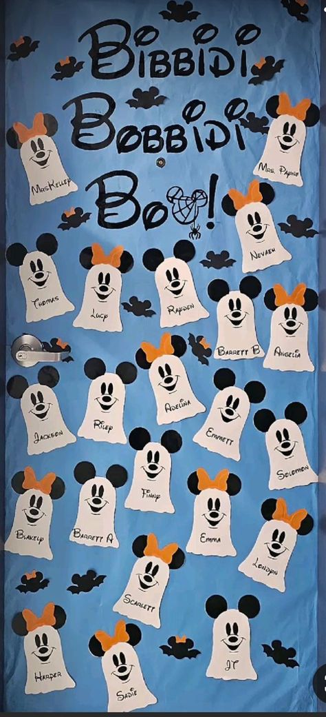 Mickey Mouse Classroom Door, Ghost Classroom Door, October Bulletin Board Ideas, Toddler Bulletin Boards, October Bulletin Board, Fall Classroom Door, Halloween Classroom Door, Mickey Mouse Classroom, Halloween Classroom Decorations