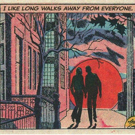 Long walks away from everyone brings me great joy Love Story Comic, Romance Comic, Comic Pop Art, Joker Comic, Marvel Logo, Vintage Pop Art, Romance Comics, Pop Art Comic, Old Comics