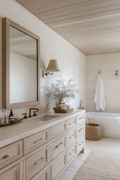 ♥ Looking to redesign your bathroom with a coastal vibe? Dive into the serene atmosphere of this modern Coastal Bathroom in California. Get inspired by Coastal Bathroom ideas for small spaces, storage solutions, light fixtures, and accessories. 🌊✨ #CoastalBathroom #BathroomDesign #BathroomDecor Beach Guest Bathroom Ideas, Timeless Coastal Bathroom, Modern Coastal Master Bath, Coastal Grandma Bathroom, Modern Coastal Bathroom Ideas, Master Bath Design Ideas, California Bathroom, Small Coastal Bathroom, Bathroom Ideas For Small Spaces