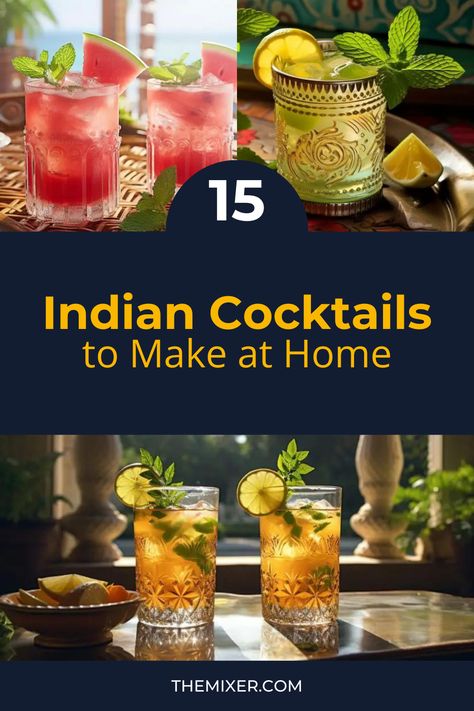 If your vacation budget only has room for a staycation, don’t stress. Come with us for a sultry Indian escape via the wonderful world of cocktails. With just a sip, these 15 drinks will transport you to a balmy summer beach. 🥭 🌞🍹 Indian Alcoholic Drinks, Indian Cocktails Recipes, Indian Cocktail Recipes, Indian Summer Drinks, Diwali Drink Ideas, Indian Inspired Cocktails, Indian Mocktail Recipe, Diwali Cocktails, Xmas Jam