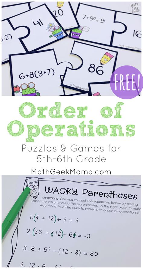 Order Of Operations Activities, 6th Grade Math Games, Algebra Games, Puzzle Worksheet, Math Expressions, Middle School Math Teacher, Grade 6 Math, Metric Conversions, Algebra Activities