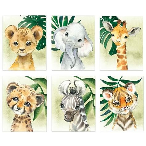 Safari Baby Mobile, Giraffe Decor, Watercolor Paintings Of Animals, Baby Animal Drawings, Wild Baby, Baby Animal Nursery, Safari Animals Nursery, Baby Illustration, Baby Room Art