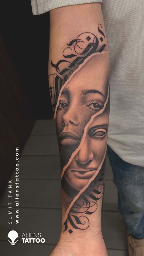 230+ Pretty Black and Grey Tattoo Designs (2023) - TattoosBoyGirl Best Black And Grey Tattoos, Realistic Tattoo Design Ideas, Double Exposure Tattoo, Tato Realis, India Tattoo, Realistic Tattoo Design, Tato 3d, Aliens Tattoo, Realistic Tattoo Ideas