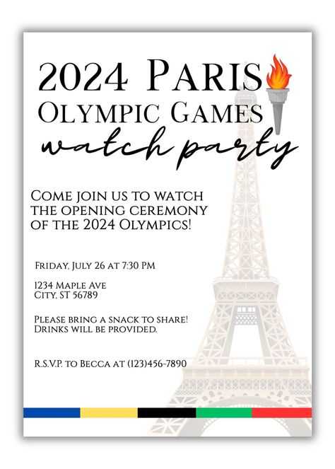 Olympic Theme, Olympic Party, Olympics Opening Ceremony, The Olympic Games, Paris Summer, Paris Olympics, Watch Party, Summer Olympics, Party Invite