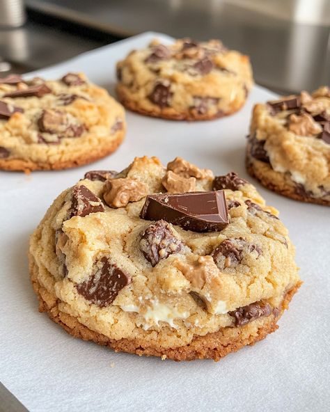 Get ready to indulge in the ultimate dessert mash-up with Gooey Reese's Cheesecake Cookies! These soft and chewy cookies have the creamy tang of cheesecake, chunks of Reese's, and a gooey, melt-in-your-mouth texture that’s absolutely irresistible. Perfect for peanut butter and chocolate lovers, they’re a treat you’ll want to bake again and again. Reese’s Pieces Cheesecake Cookies, Reeses Cheesecake Cookies, Reeces Cookie Recipes, Reese’s Cheesecake, Reeses Dessert, Reese's Cheesecake, Reeses Desserts, Best Cookies In The World, Reeses Cheesecake