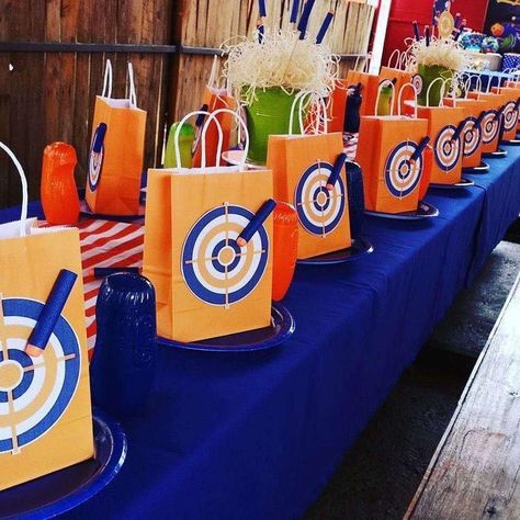 Small Kids Birthday Party Ideas, Nerf Wars Birthday Party, 6 Year Birthday Party Ideas Boy Theme, 5yr Birthday Party Ideas Boy, 6th Boy Birthday Party Ideas, Glow In The Dark Nerf Party, 7th Birthday Ideas For Boys, 6th Birthday Party Ideas For Boys, Boys Nerf Birthday Party