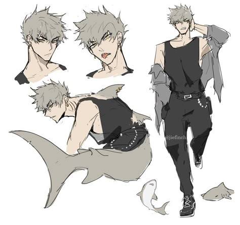 Mershark Male, Hero Ideas Character Design, Monster Boy Oc, Monster Oc Male, Armor Character Design, Merman Oc, Shark Oc, Monster Design, Arte Fantasy