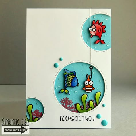 SemSee's Sparkly Scribblings: TAWS: Hooked on You! Funny Children, Creativity Ideas, Birthday Card Handmade, Art And, Fishing Cards, Paper Smooches, Easy Art, Shaker Cards, Birthday Cards Diy