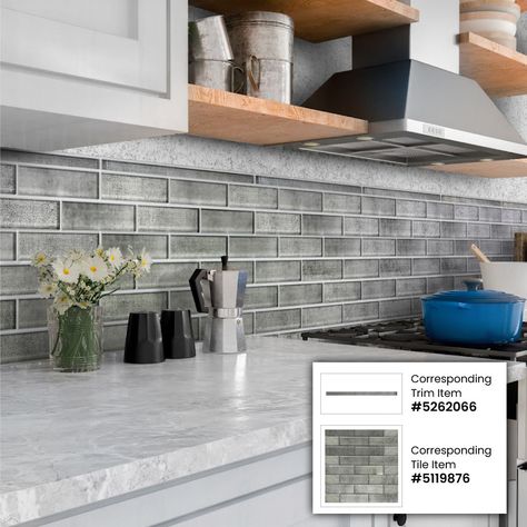 Pencil Tile, Textured Subway Tile, Subway Mosaic, Mosaic Tile Sheets, Grey Subway Tiles, White Kitchen Backsplash, Grey Backsplash, Pencil Liner, Glass Tile Backsplash