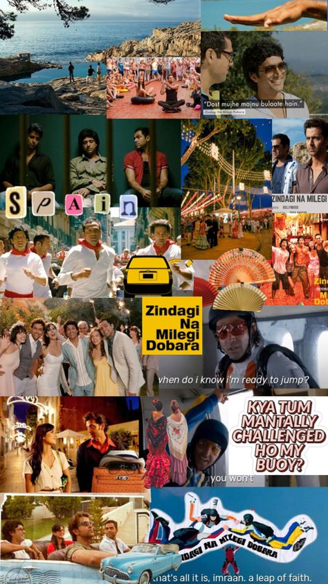 Znmd Quotes Words, Znmd Quotes, Zindagi Na Milegi Dobara Quotes, Zindagi Na Milegi Dobara, Bollywood Aesthetics, Movie Frames, Vintage Bollywood Aesthetic, Pretty Movie, Movie Collage