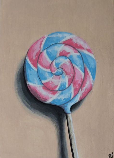 Lolipop Art, Lollipop Painting, Lollipop Drawing, Lollipop Art, Acrylic Painting Pink, Blue Lollipop, Candy Sticks, Kid Art, Gcse Art