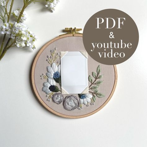 instant photo embroidery pdf pattern + youtube video | floral ornament picture frame design | mini + square | beginner hand embroidery von mlleBloom auf Etsy Embroidery Frame Design, Embroidered Picture Frame, Embroidery Photo Frame, Embroidery Picture Frame, Ornament Picture Frame, Embroidery Patterns Free Templates, Picture Frame Design, Beginner Hand Embroidery, Photo Embroidery