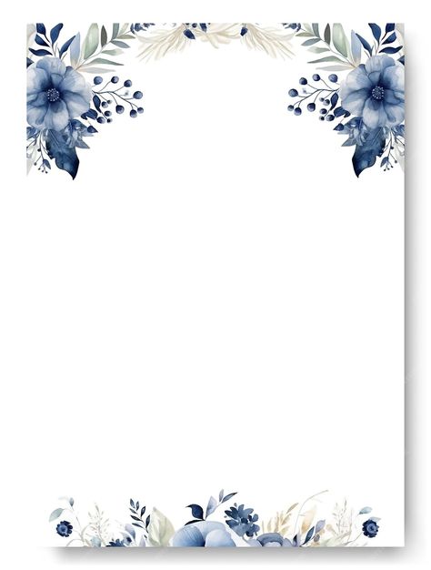 Free Floral Background, Beautiful Frames And Borders, Golden Flower Frame, Blue Invitation Template, Blue Flower Border, Blue Floral Frame, Wedding Invitation Frame, Designs For Cards, Simple Wedding Invitation Card