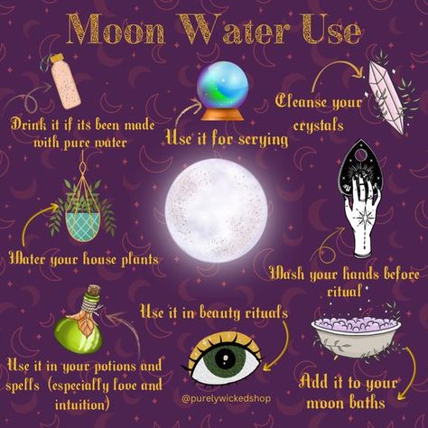 Ways To Use Moon Water, What To Do With Moon Water, Moon Water How To Make, Moon Water Benefits, Moon Water Uses, Wiccan Tips, Witchy Knowledge, Witchcraft Journal, Witchy Diy