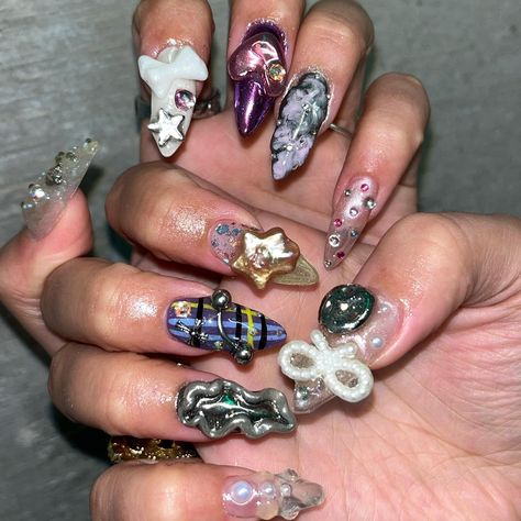 Piercing Nails, Pretty Gel Nails, Gel Designs, Nails Only, Kawaii Nails, Gem Nails, April 4, Funky Nails, Pretty Acrylic Nails