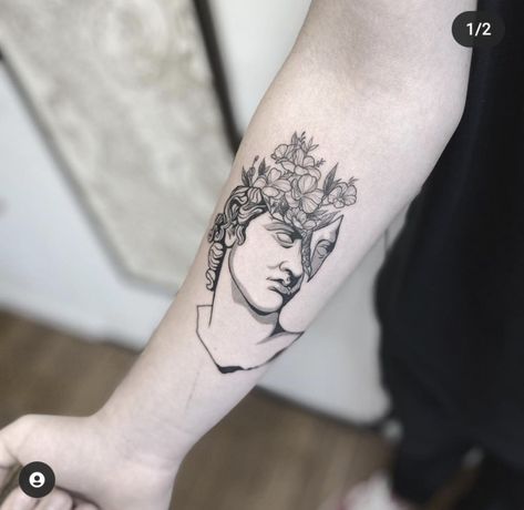 Statue Head Tattoo, Apollo Tattoos, Greek Bust Tattoo, Children Of Zeus, Apollo Tattoo, Greek Bust, Statue Head, Australian Tattoo, Statue Tattoo