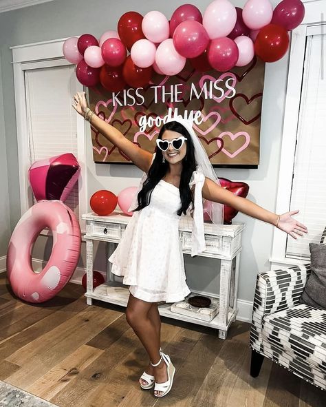 Valentines Day Bachelorette Party, Valentines Themed Bachelorette, Valentine Bachelorette Party, Pink And Red Bachelorette Party, Valentines Bachelorette Party, Pink Bachelorette Theme, Pretty In Pink Bachelorette Party, Valentines Weekend Getaway, Kiss The Miss Goodbye Bachelorette