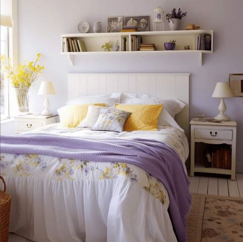 Year-Round Summer Vibes: Your Ultimate Yellow Bedroom Decor Guide 13 Light Yellow Bedrooms, Purple And Yellow Bedroom, Yellow Girls Bedroom, Yellow Decor Ideas, Yellow Room Decor, Purple Girls Bedroom, Purple Girls Room, Yellow Bedroom Decor, Bedroom Purple