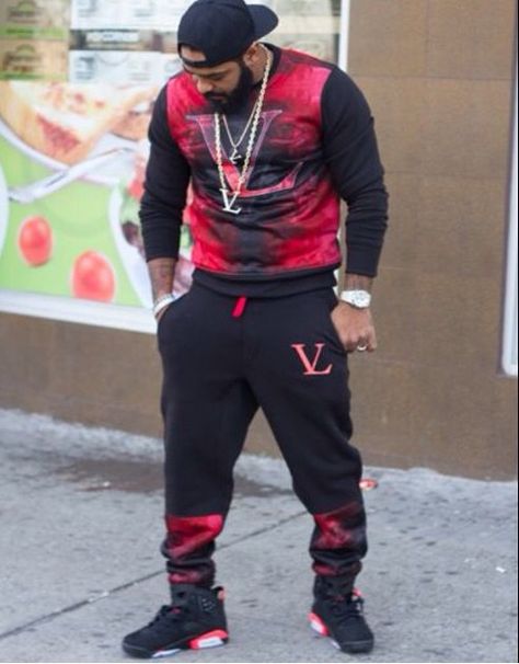 Jim Jones :Vamp Life clothing Air Jordan 6 Outfit, Jordan 6 Outfit, Big Tall Men Fashion, Celebrity Sneakers, Nate Robinson, Jim Jones, Tall Men Fashion, Black Men Fashion Casual