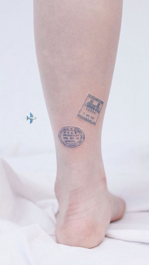 Travel Tattoo Unique, Cute Italy Tattoos, Travel Tattoo Aesthetic, Stamp Travel Tattoo, Irish Stamp Tattoo, Dainty Travel Tattoos, Tattoos For Italy, Stamp Tattoo Sleeve, Italy Stamp Tattoo