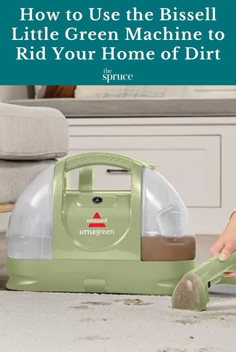 From assembly to all its best features, here’s how to use and make the most of your Bissell Little Green. #cleanhouse #cleaningguide #cleaninghacks #cleaningtips #stepbystepcleaning #thespruce Bissell Green Machine Deep Cleaning, Bissell Little Green Machine Cleaning, Green Machine Cleaning Solution, Bissell Green Machine Solution Diy, Diy Bissell Carpet Cleaner Solution, Green Machine Cleaner, Little Green Machine Diy Solution, Bissell Little Green Machine, Spot Cleaning Carpet