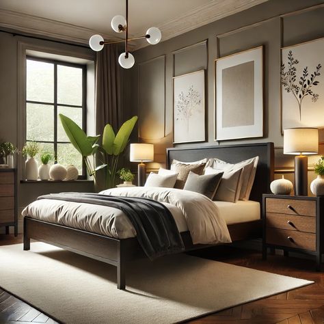 How to Decorate a Bedroom with Dark Furniture - The NY Magazine Classic Bedroom Dark Wood, Lighten Up Dark Bedroom, Bedroom Design With Dark Wood Furniture, Bedroom Dark Ceiling Light Walls, Bedroom Ideas Master Color Schemes With Dark Furniture, Linen Bedding Color Combos, Bedroom Dark Headboard, Bedroom Decor With Dark Wood Furniture, Dark Wood Master Bedrooms Decor