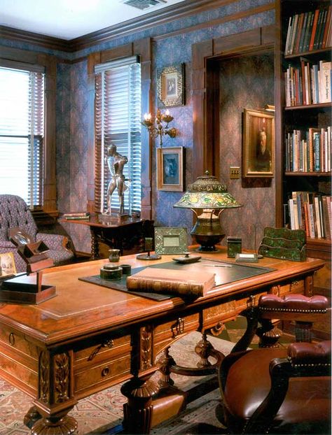 Aesthetic Victorian Library ~ Old House Interiors Old Office Design, Victorian Study Room Aesthetic, Victorian Desk Aesthetic, Old Study Aesthetic, Old Office Aesthetic, Vintage Study, Victorian Office Aesthetic, Victorian Study Room, Victorian Library Study