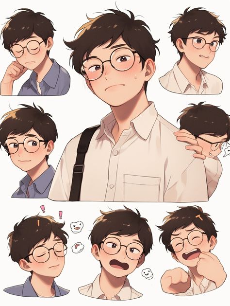 Asian Oc Drawing, Male Facial Expressions Reference, Portrait Pose Drawing, Male 3/4 View, Male Expressions Drawing Reference, Drawing Guy Hair, Chibi Looking Up, Evil Character Poses, Nerdy Boy Drawing