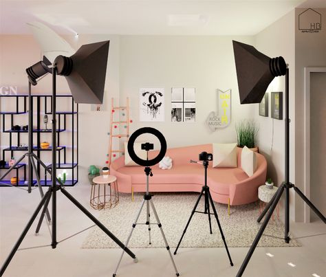 Youtube Studio Ideas, Filming Room, Youtube Room, Ruangan Studio, Podcast Room, Makeup Studio Decor, Youtube Setup, Podcast Setup, Revit Families