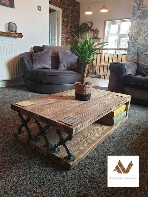 Coffee Table Design Modern, Made Coffee Table, Handmade Coffee Table, Industrial Coffee Table, Rustic Coffee Tables, Diy Coffee Table, Iron Pipe, Living Table, Living Room Inspo