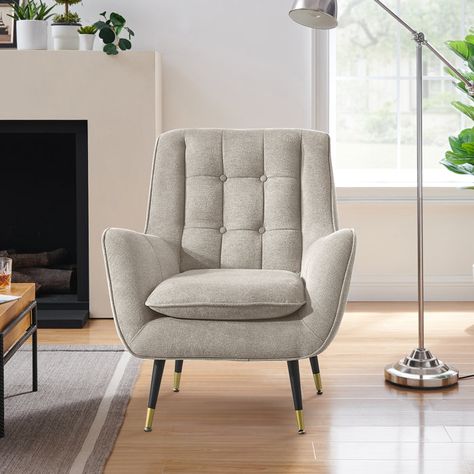 Mercury Row® Brianne 76.79Cm Tufted Armchair | Wayfair Living Room Chair With Ottoman, Good Living Room, Media Room Decor, Mid Century Modern Chairs, Leather Wingback Chair, Reading Chairs, Tufted Armchair, Basement Furniture, Cabin Furniture