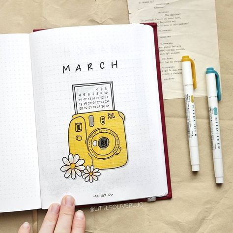 Viola | Bullet Journal on Instagram: “HELLO MARCH!🌼✨ Yesterday I finally decided to plan March in the last pages of my personal journal, as the new notebook hasn't arrived yet.…” Simple Sharpie Drawings, Polaroid Doodle, Yellow Polaroid, Creative Meditation, Journal D'inspiration, March Bullet Journal, Bullet Journal 2020, Bullet Journal 2019, Bullet Journal Cover Page