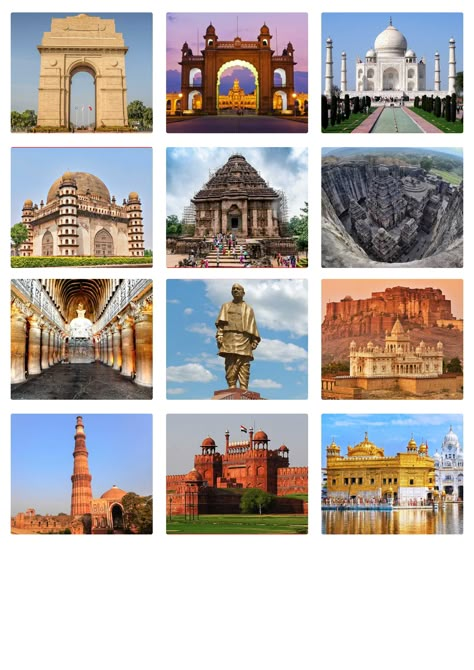 Historical Places In India Chart, Monuments Of India Collage, Historical Places India, Indian Monuments Photography, Monuments Of India Sketch, Monuments Of India Drawing, Indian Monuments Paintings, Statue Of Unity Drawing, Historical Monuments Drawing