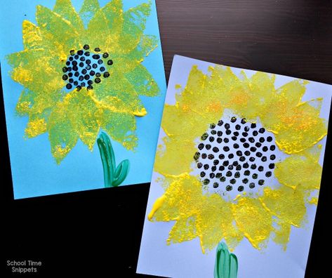 sponge painted sunflower craft for kids Sunflower Eyfs Activities, Sponge Painting Ideas For Kids, Painting Easy For Kids, Sunflower Painting Easy, Art And Craft Flowers, Letter P Crafts, Sponge Crafts, Sunflower Craft, Painting Crafts For Kids