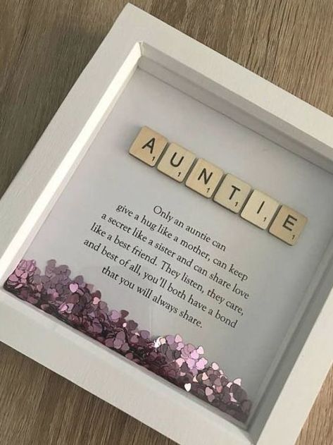 Scrabble Name Quote Box Frame Christmas Gifts For Aunts, Gifts For Aunt, Creative Diy Gifts, Navidad Diy, Cadeau Diy, Aunt Gifts, Birthday Messages, Birthday Woman, Birthday Surprise