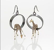 Silver Earrings by Kristin Lora Giraffes Statues, Giraffe Jewelry, Gold Diamond Heart Necklace, Architectural Jewelry, Silver Jewelry Diy, Cool Earrings, Necklaces Statement, Giraffe Art, Whimsical Jewelry