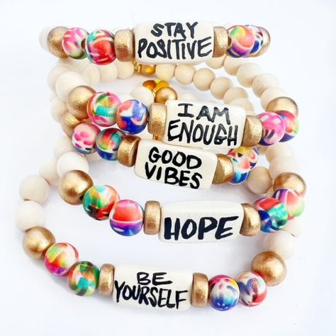 Art and Accessories for the Colorful Soul Bracelet Sayings, Word Beaded Bracelets, Word Jewelry, Painted Mailboxes, Affirmation Bracelets, Charm Bar, Abstract Girl, Fabric Bracelets, Jewelry Board