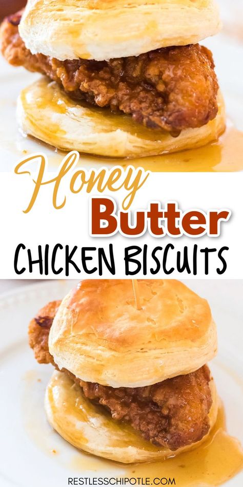 Whataburger Recipe, Honey Butter Chicken Biscuit, Sliders Easy, Honey Butter Biscuits, Chicken Biscuits, Chicken Biscuit, Honey Butter Chicken, Chicken Breakfast, Chicken And Biscuits