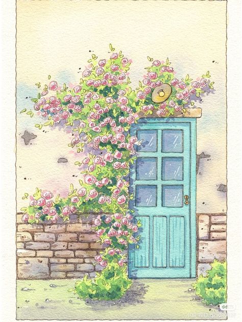 Watercolor And Pen Art Landscape, Cottagecore Drawing, Cute Flower Drawing, Cycle Painting, Whimsical Art Journal, Pen Art Work, Doodle Art Journals, Best Anime Drawings, Urban Sketch