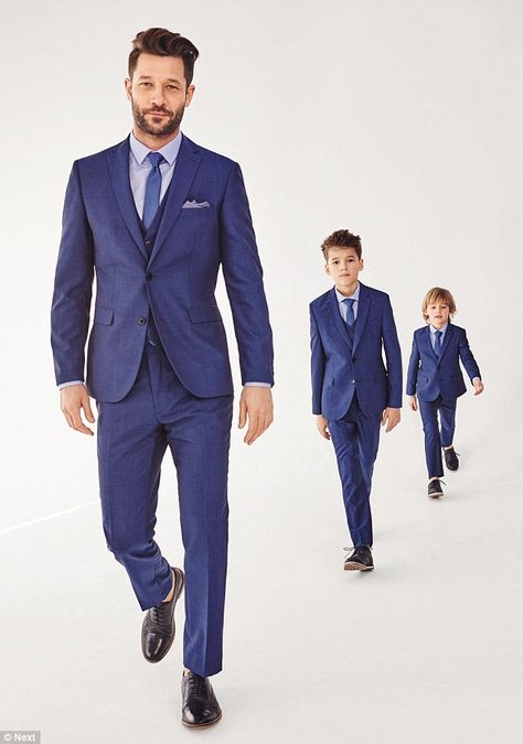 Want to copy the Beckham boys' dapper style? Next has the perfect array of father son suit... Coat Pant For Men, Wedding Page Boys, Kids Blazers, Dapper Style, 3 Boys, Party Suits, Father Son, Groom Suit