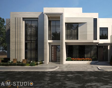 ᴀ.ᴍ ꜱᴛᴜᴅɪᴏ on Behance Villa Facade Design, Modern Exterior House, Classic Villa Exterior, Modern Villa Exterior, Modern Exterior Design, Villa Exterior Design, Home Elevation, Elevation Ideas, House Front Elevation