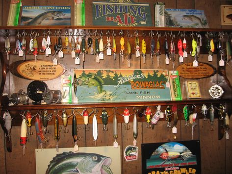 Fishing Lure Decor, Fishing Room Decor, Lure Display, Rapala Fishing Lures, Walleye Fishing Lures, Fishing Lures Display, Custom Fishing Lure, Antique Fishing Lures, Musky Fishing