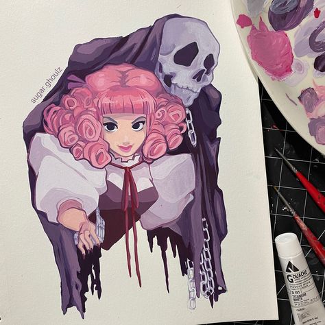 Unable are the loved to die 💕 (Just wanted to paint a girl with her skeleton bf it’s not that deep 💀) Finally finished this gouache painting omg. Not my favourite, but I still kinda like how it turned out ;) #gouache #gouachepainting #paint #illustration #characterart #pastelgoth #pastelgothgirl #skeletonart #yamikawaii #visualkei #animeart #fantasy #pastelgothaesthetic #monsterart #animeart Pastel Goth Aesthetic, Paint Illustration, Yami Kawaii, Skeleton Art, Monster Art, Gouache Painting, Pastel Goth, Visual Kei, My Favourite