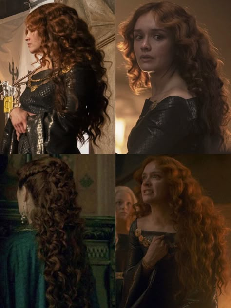 Collage of Queen Alicent’s hair Targaryen Hair, Medieval Hairstyles, Alicent Hightower, Fantasy Hair, Character Inspo, Hair Inspiration Color, Dream Hair, Long Curly Hair, Aesthetic Hair