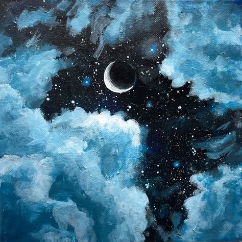 Jesse Robertson Keep It Colorful, Acotar Drawers, Acotar Painting Ideas, Clouds Acrylic, Beginners Acrylic Painting, Learn Acrylic Painting, Calm Art, Cumulus Clouds, Night Sky Painting