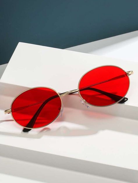 Tinted Lens Oval Frame Fashion Glasses | SHEIN USA Red Tinted Glasses Aesthetic, Red Glasses Aesthetic, Red Tinted Trendy Sunglasses, Red Tinted Glasses, Red Sunglasses With Gradient Lenses, Retro Red Sunglasses With Mirrored Lenses, Red Retro Sunglasses With Gradient Lenses, Wire Frame Glasses, Red Oval Glasses