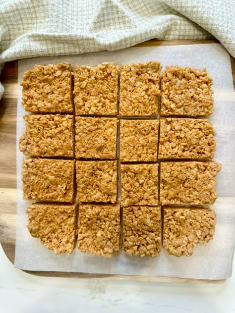 Peanut Butter Crispy Treats - Joy Bauer Peanut Butter Honey Rice Krispie Treats, Healthy Peanut Butter Rice Krispie Treats, Healthy Peanut Butter Rice Crispy Treats, Browned Butter Rice Crispy Treats, Brown Butter Sea Salt Rice Crispy Treats, Brown Butter Salted Caramel Rice Krispie Treats, Peanut Butter Crispy Treats, Rice Crispy Peanut Butter Chocolate Bars, Cereal Ideas