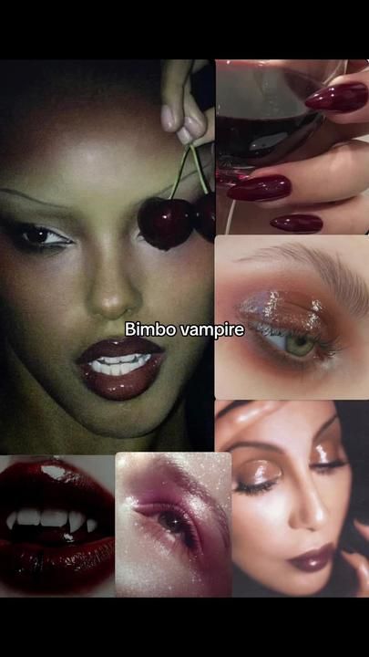 Vampy Lips Makeup, Vamp Makeup, Kawaii Makeup Tutorial, Nails Lips, Goth Makeup Tutorial, Vampy Makeup, Glossy Lids, Vampire Aesthetic, Doll Eye Makeup