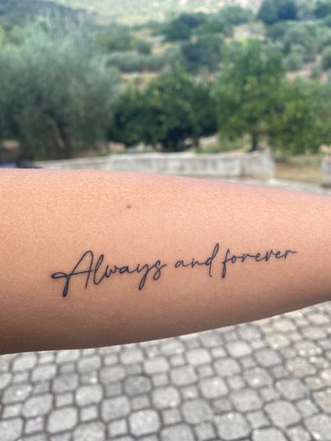 Matching Tattoos Always And Forever, Mother Daughter Word Tattoos, Forever And Always Tattoos, Always Tattoos, Tattoos In Spanish, Always And Forever Tattoo, Wedding Date Tattoos, Matching Family Tattoos, Tattoo Klein